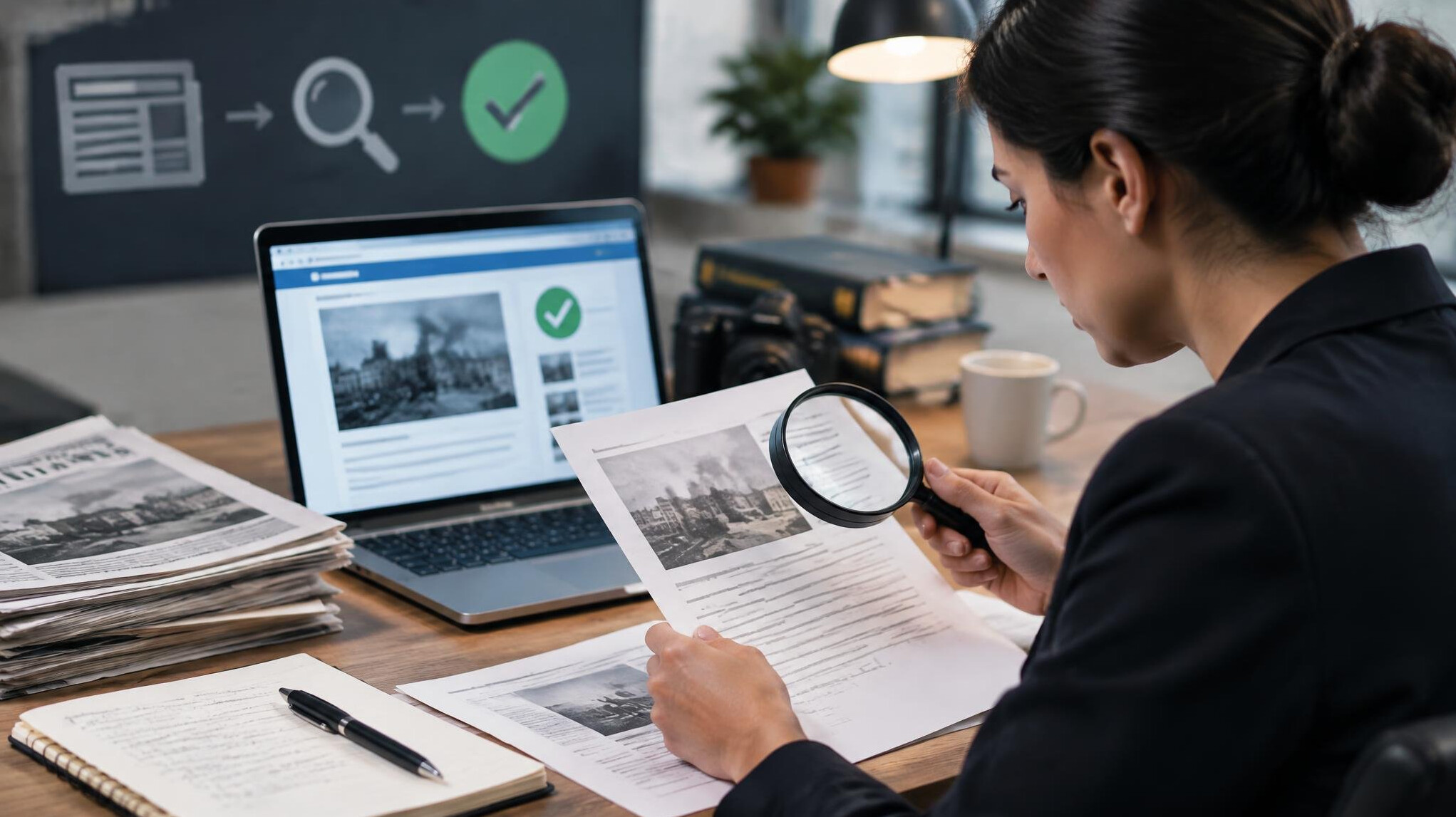 fact checker reviewing documents