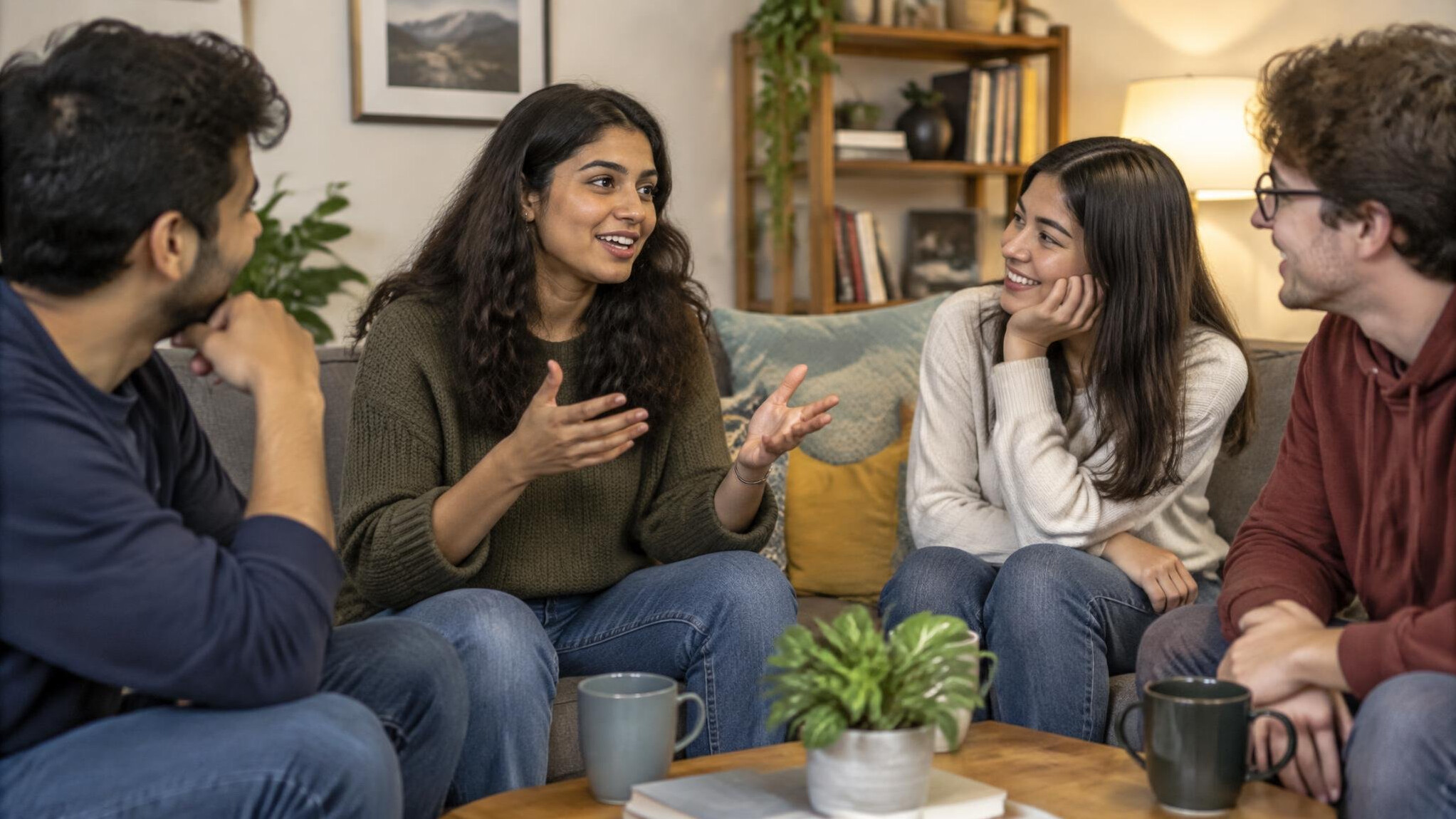 person telling story to friends