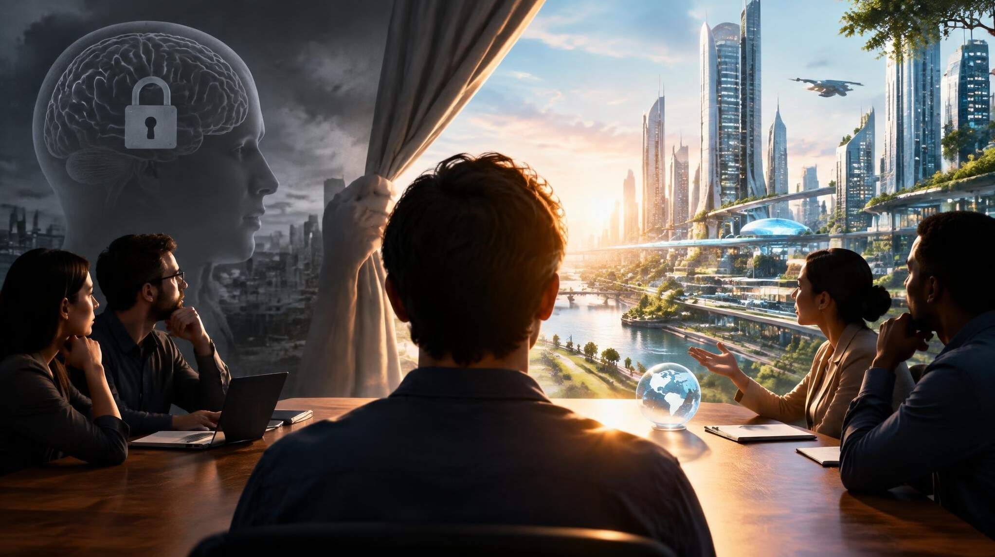 person looking at future city